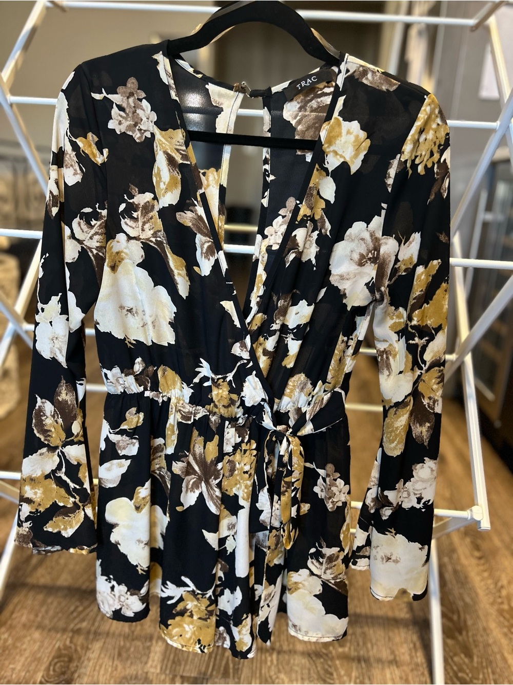 Black Jumpsuit with Neutral Flower Design